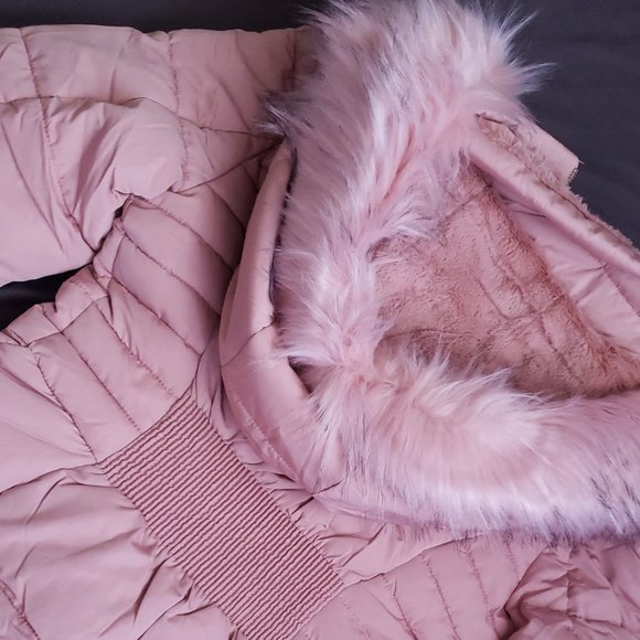 Pink Winter Coat Faux Hoodie - Picture 3 of 5